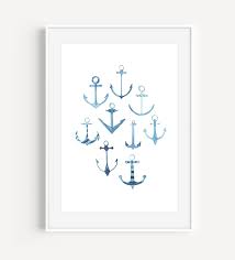 Blue Anchors Watercolor Print A