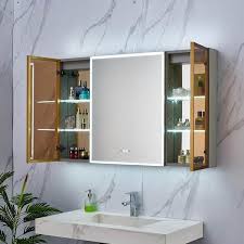 48 In W X 30 In H Rectangular Gold Aluminum Medicine Cabinets With Mirror Led Lighted Bathroom Mirror Cabinet