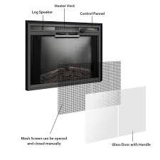 36 In W X 27 In H Recessed Ventless Fireplace Inserts With Glass Door And Mesh Screen Ing Sound Black