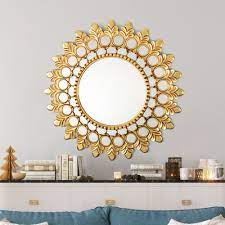 Wood Wall Mirror In Golden Hues