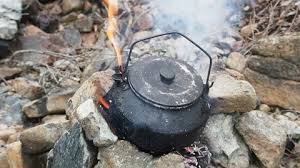 Camping Fire Teakettles Stock Footage