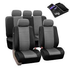 Premium Pu Leather Seat Covers Full Set Fh Group Color Gray Black