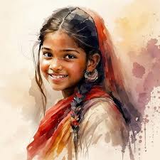 Portrait Of Indian Woman Water Color Paint