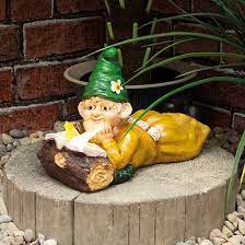 Solar Garden Female Gnome Lying By A