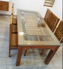Glass Dining Table 6 Seater Sagwan Wood