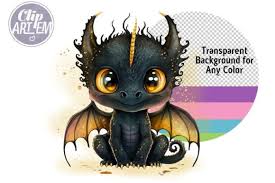 Cute Black Dragon Wall Art 4 Jpegs Set