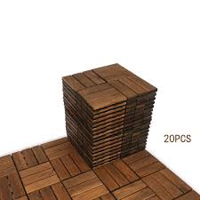 Gogexx 12 In X 12 In Outdoor Brown Checker Pattern Square Wood Interlocking Waterproof Flooring Deck Tiles Pack Of 20 Tiles