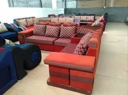 L Shape Wooden Living Room Sofa Set