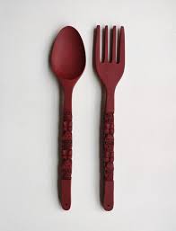 Large Brick Red Spoon Fork Wall Decor