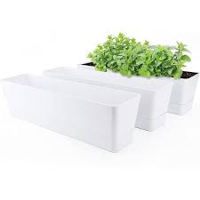 16 In X 3 8 In L Plastic Planters 3 Pieces Herb Planters W Tray Indoor Succulent Cactus Flowers Rectangle Pots