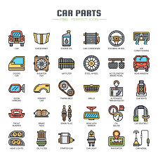 Car Parts Thin Line Color Icons 685222