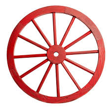 Wooden Wagon Wheel In Antique Red