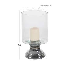 Decmode Traditional 14 Inch Hurricane Glass Candle Holder Clear