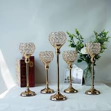 Crystal Candle Holder Tea Light Candlestick Holders For Wedding Table Decoration Centerpiece For Party Home Decor 5pcs Gold