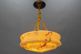 Art Deco Marbled Amber Glass And Brass