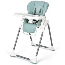 Foldable Baby High Chair With Double Removable Trays And Book Holder Green