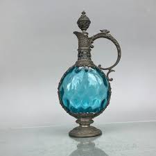 Antique Victorian Blue Glass And Pewter
