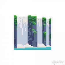 Waterfall Tropical Landscape Pixel Art