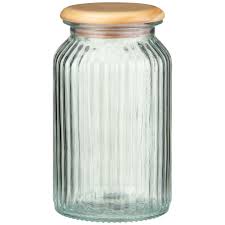 Large Ribbed Glass Jar With Wooden Lid