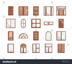 Door Window Flat Icon Set Vector Stock