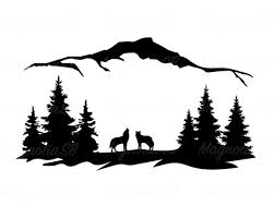 Wolves Svg Forest Mountains Svg Dxf