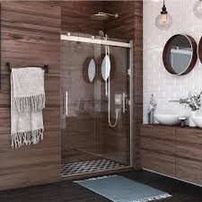 Holcam Luna Lite 48 In W X 76 In H Sliding Bypassing Frameless Shower Door In Brushed Nickel Finish With Clear Glass