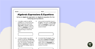 Algebraic Expressions Equations