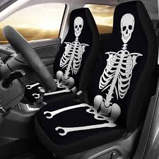 Skeleton Car Seat Covers Set Black And