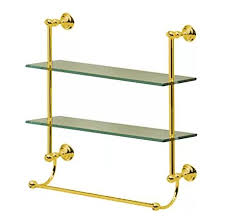 Glass Shelves Unlacquered Brass Towel Bar