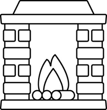 Flat Style Fireplace Icon In Black Line