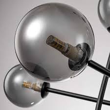 Rrtyo Dalton 13 Light Black Modern Smoke Grey Glass Globe Sputnik Chandelier Vintage Magic Bean Molecule Ceiling Pendant