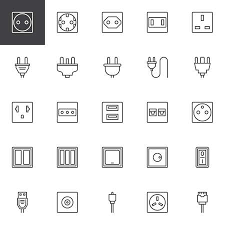 Plug And Socket Types Outline Icons Set