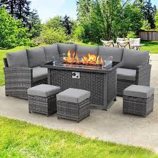 7 Piece Wicker Outdoor Patio Fire Pit