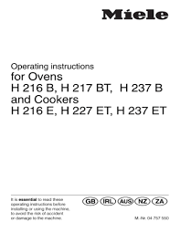 Miele H 216 B Operating Instructions