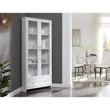 Home Source Display Storage Cabinet In White With Glass Doors