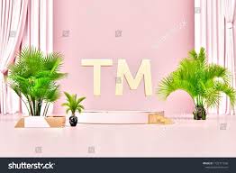 Isolated Gold Icon With Plants On Pink