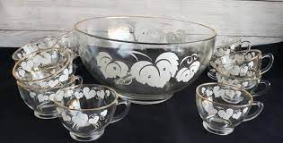 Vintage Punch Bowl Set 13 Pieces Clear