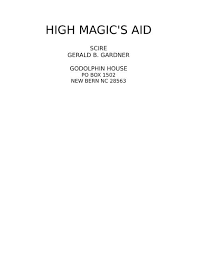 High Magic S Aid By Gerald B Gardner