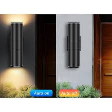 Black Dusk To Dawn Outdoor Hardwired Cylinder Wall Lantern Scone With Integrated Led Up Down Lights 4 Pack