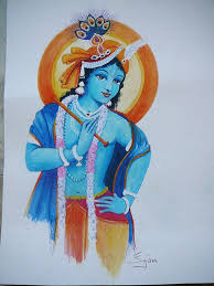 Krishna With Flute Watercolour Painting