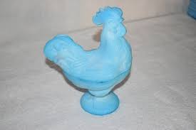 Blue Slag Glass Milk Glass Rooster