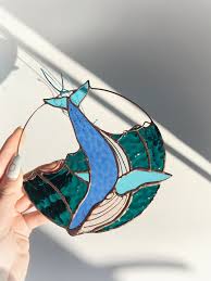 Stained Glass Suncatcher Whale Blue