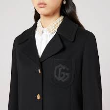 Double G Embroidery Wool Coat In Black