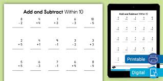 Add And Subtract Within 10 Worksheets