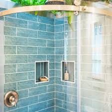 Bathroom Open Showers Glass Tile Walls