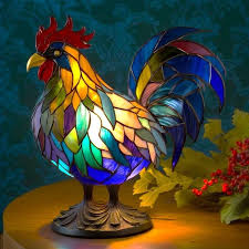 Rooster Stained Glass Table Lamp In