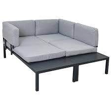 Black 3 Piece Aluminum Outdoor Alloy Sofa Sectional Set With Gray Cushion