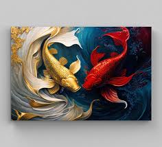Colorful Koi Fish Oil Painting On