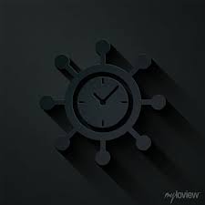 Paper Cut Clock And Gear Icon Isolated