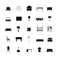 Furniture Black White Icon Set